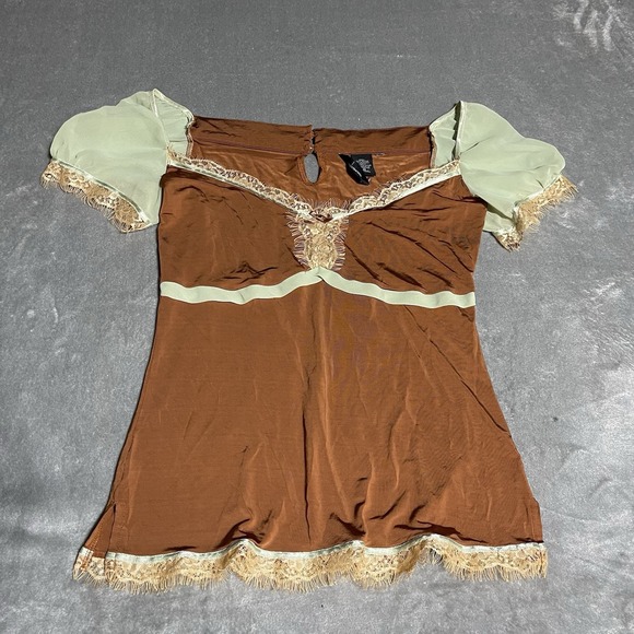 Moda International Top Womens Medium Brown Green Fairy Hippie Boho Renaissance - Picture 1 of 5